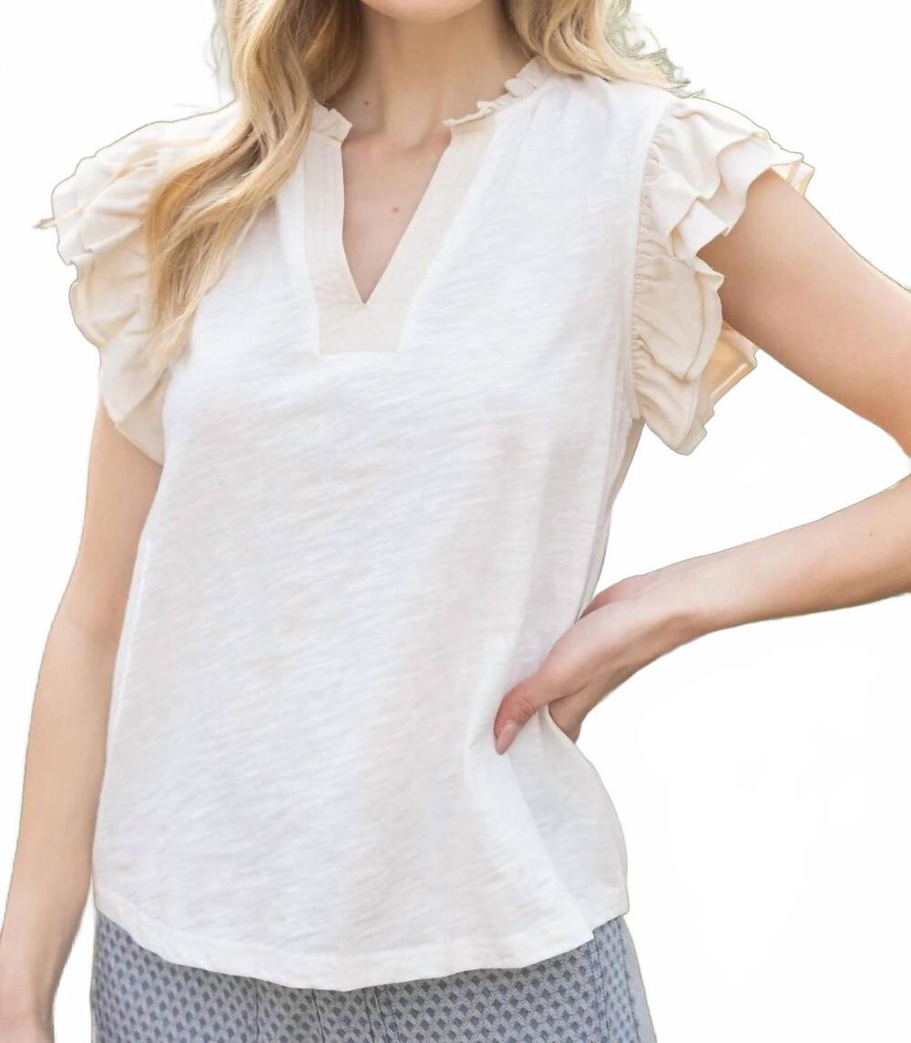 NEW VOY ruffle sleeve knit top in ivory